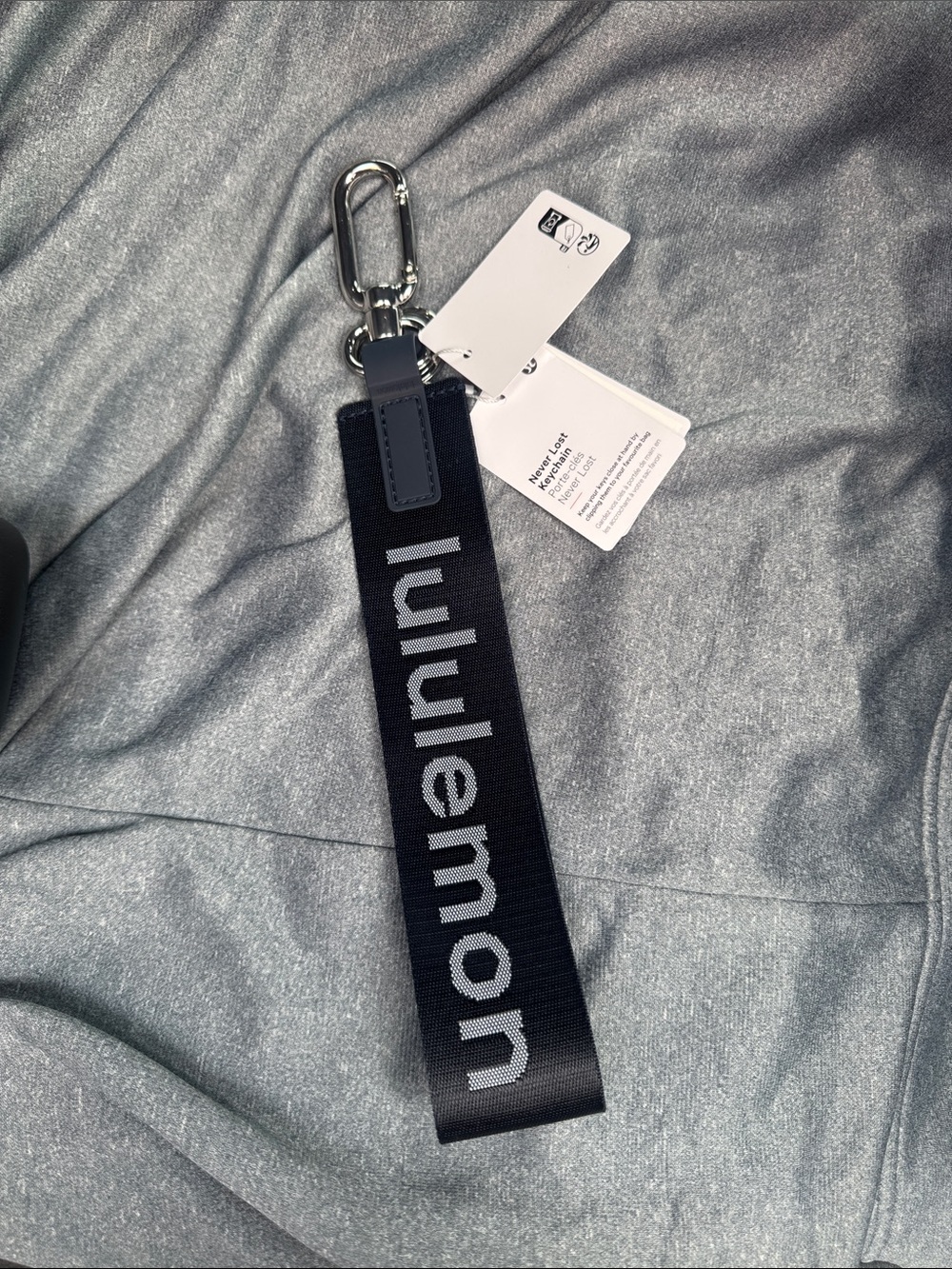 lululemon athletica Navy and Gray Logo Wrist Key Strap
